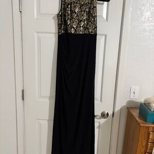 Long black and gold embellished dress